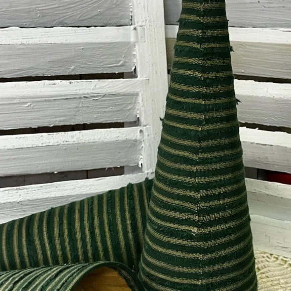 3 large Green Striped homespun fabric Cone Christmas Trees holiday farmhouse - Picture 8 of 8